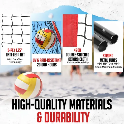 Vista 6 de ZEALFEEL Volleyball Net,12/20ft Portable Height-Adjustable Set for Backyard