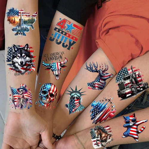Vista 3 de 49 tatuajes patrióticos estadounidenses 4 de julio, Día de la Independencia, tatuajes temporales conmemorativos para veteranos, decoración del Día