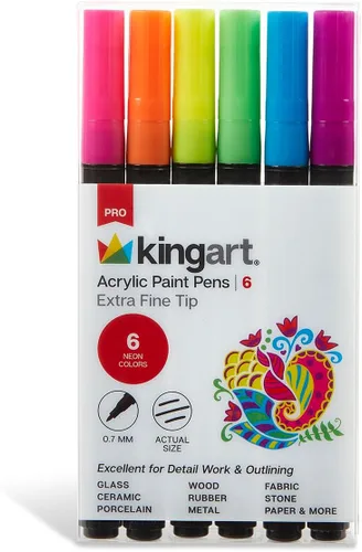 Vista 11 de KINGART PRO - Bolígrafos de pintura extra fina, punta de 0.028 in, 6 marcadores de pintura acrílica, bajo olor y secado rápido para rocas, madera