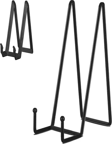 Vista 15 de IBosins Paquete de 5 soportes de exhibición para placas pequeñas de 3 pulgadas, soporte de marco de metal mini negro para fotos, libros, caballete