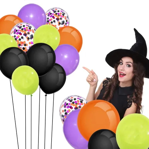 Vista 5 de 60 globos de 12 pulgadas, decoraciones de Halloween, globos de látex, juguetes inflables, globos, negro, naranja, verde