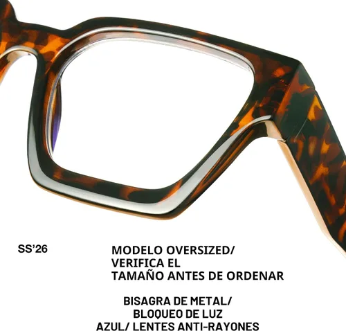 Vista 5 de livho Marco de gafas de gran tamaño para mujer y hombre, lentes rectangulares de moda para computadora, marco elegante *Tortuga de coco