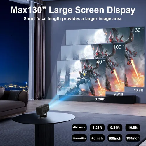 Vista 10 de Mini proyector con Wifi y Bluetooth 4K soporte proyector de película portátil Smart Bedroom Outdoor Projector Screen, Auto Keystone,135°Degree