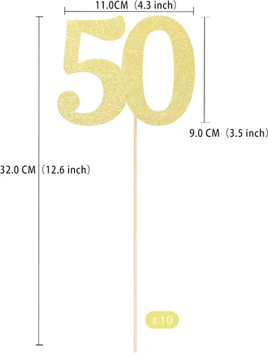 Vista 2 de Decoraciones de 50 aniversario NO 50, paquete de 10 centros de mesa de cumpleaños de 50 cumpleaños de doble cara con purpurina dorada para mesas Oro