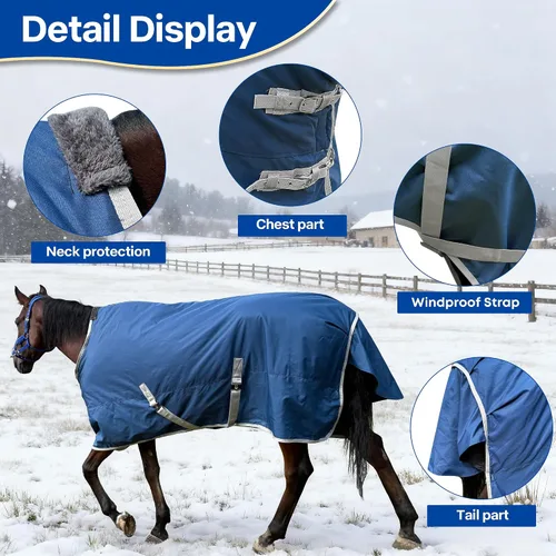 Vista 4 de Manta de caballo de participación premium de invierno 1200D, manta impermeable de peso medio