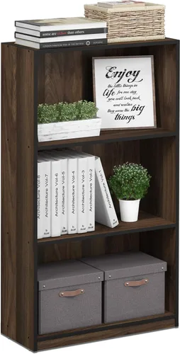 Vista 7 de Furinno Estantería básica para libros, moderna de 3 niveles, estantería con estantes abiertos, 9.3 x 21.8 x 39.5 pulgadas, para sala de estar Roble