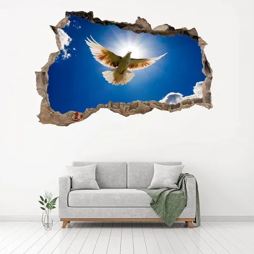 Vista 4 de Calcomanías de pared de animales 3D de paloma blanca destrozada, vinilo removible, decoración del hogar, cielo azul, impermeable, calcomanías