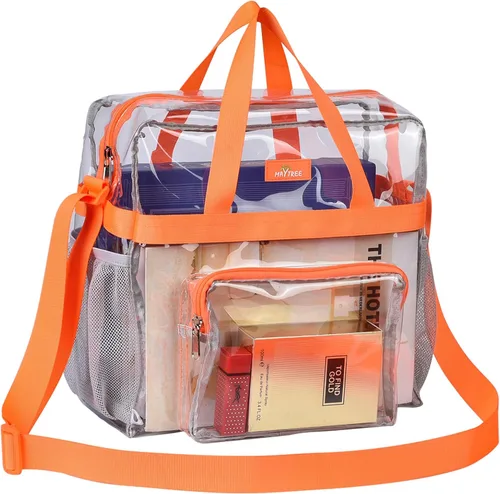 Vista 7 de MAY TREE Bolsa transparente para eventos en estadios de 12 x 6 x 12 pulgadas, bolsa de almuerzo transparente con correas reforzadas para trabajo