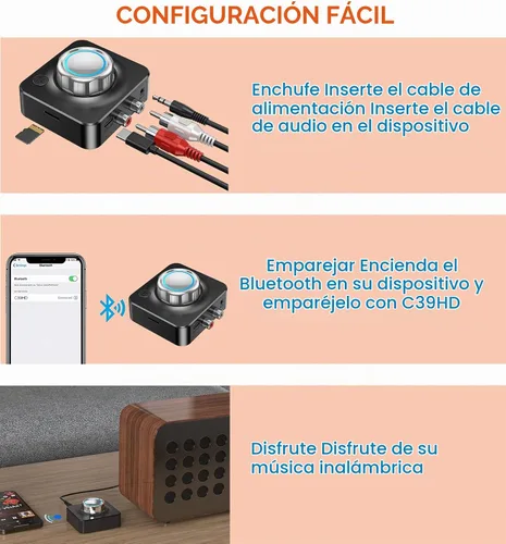Vista 8 de KAIY Receptor Bluetooth para el hogar estéreo Bluetooth a RCA adaptador