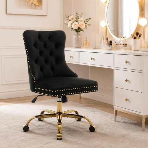 Vista 20 de Silla de tocador de maquillaje de terciopelo beige con ruedas