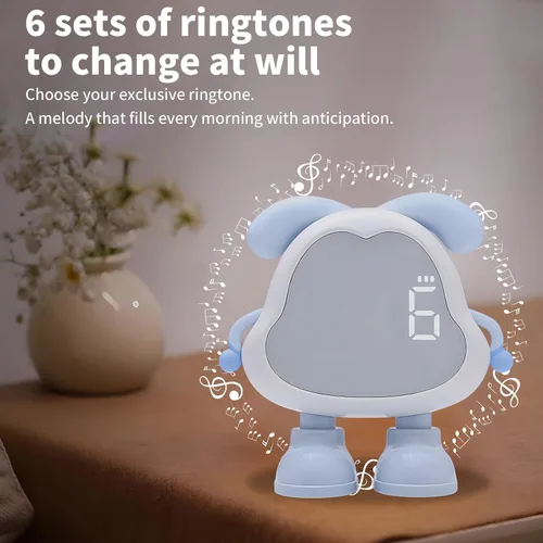 Vista 5 de DORA - Reloj despertador para perros para dormitorios de niños y niñas, bonito reloj despertador LED con pantalla digital, entrenador de sueño