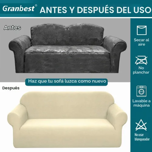 Vista 5 de Granbest Funda de Sofá Premium Repelente al Agua de Alta Elasticidad Funda Deslizable para Sofá de Tela Súper Suave (Beige, Grande)
