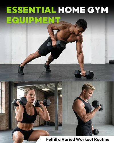 Vista 9 de HANDBODE Dumbbell Set with Rack, Rubber Coated Fixed Dumbbells 360-790 lbs Heavy Duty Hexagonal Weights, Non-Roll Hexagon Shape for Stability