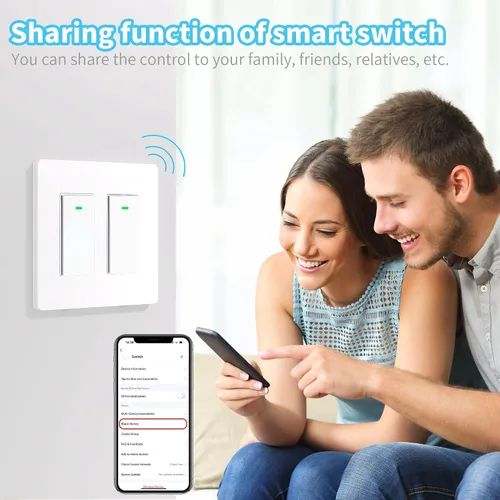 Vista 8 de Interruptor de luz inteligente de 2 bandas (botón), interruptores de luz WiFi inteligentes dobles, interruptor inteligente compatible con Alexa