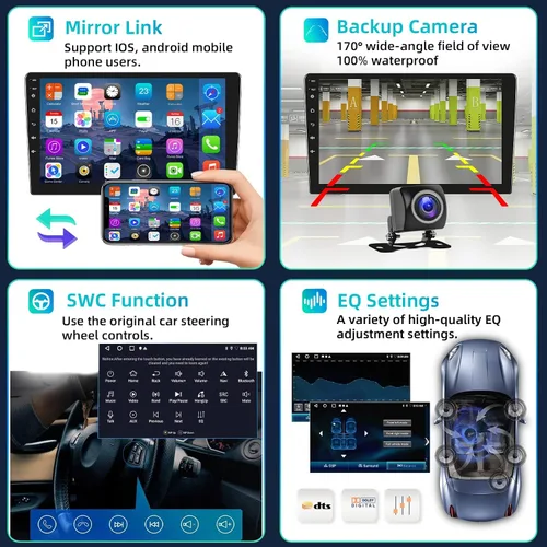 Vista 4 de Podofo Estéreo de auto de doble DIN de 2+32G con Apple Carplay Android Auto inalámbrico de 10.1 pulgadas, pantalla táctil y radio Android