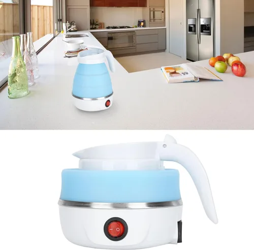Vista 4 de Hervidor eléctrico plegable de viaje de 20.3 fl oz, hervidor eléctrico de silicona de grado alimenticio, hervidor eléctrico pequeño agua de Azul