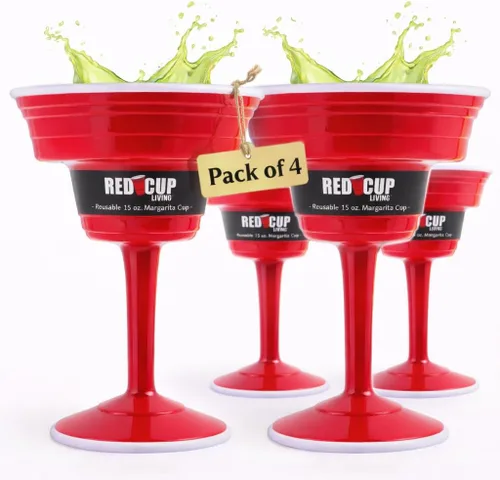 Vista 15 de Red Cup Living Vasos de margarita de plástico reutilizables con tallo de 15 onzas, tazas de cóctel inastillables, copas de fiesta duraderas