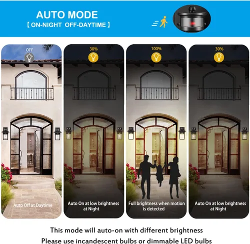 Vista 3 de Luces exteriores con sensor de movimiento para montaje en pared, lámpara exterior de anochecer a amanecer, aluminio impermeable antioxidante, luz