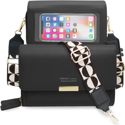Vista 6 de CrossBody Bolsas con pantalla táctil para teléfono celular, bolsillo con cremallera, bloqueo RFID, tarjetero para iPhone para mujer