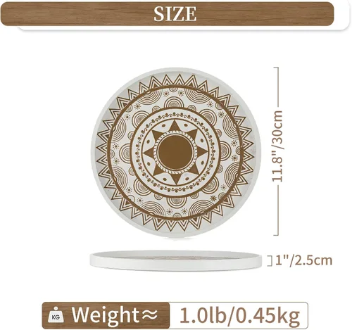 Vista 4 de Hanobe Bandeja decorativa para mesa de centro: redonda bohemia para decoración del hogar, bandejas de madera de granja blancas, centro de mesa