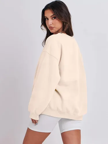 Vista 4 de ANRABESS Sudadera de gran tamaño para mujer, de forro polar, manga larga, cuello redondo, informal, para otoño 2023, ropa de moda