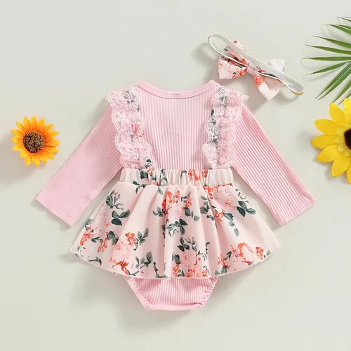Vista 4 de Mubineo Ropa de primavera y otoño para bebé niña, traje de manga larga con encaje floral