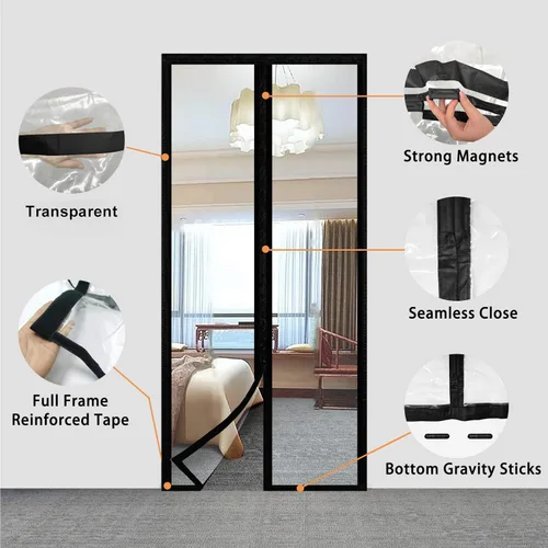 Vista 6 de Cortina aislante transparente, cubierta térmica magnética, pantalla de privacidad con cierre automático, manos libres para patio, cocina