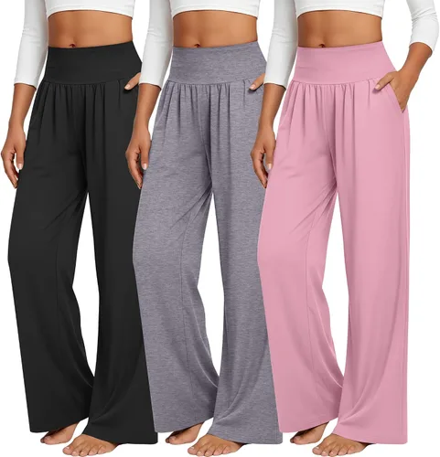 Vista 99 de Neer - Conjunto de 3 pantalones de yoga de pierna ancha para mujer - Pantalones deportivos cómodos, holgados, de cintura alta y casuales
