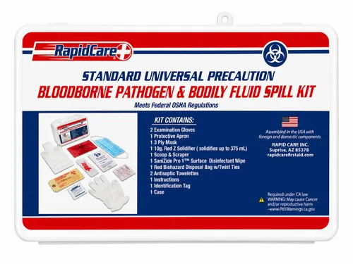 Vista 2 de Rapid Care Kit de limpieza estándar de patógenos transmitidos por la sangre y derrames de líquidos corporales Kit de respuesta a derrames