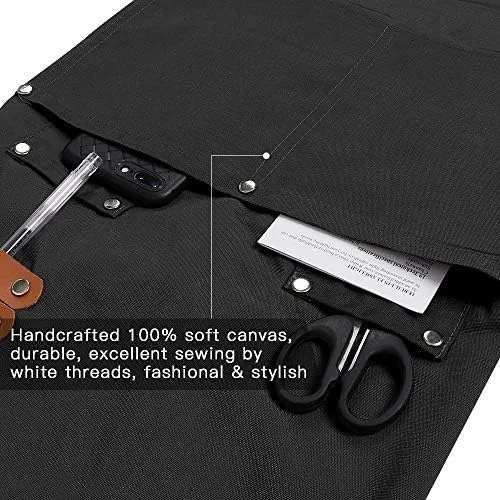 Vista 7 de Delantal de chef, delantal cruzado para hombres y mujeres con correas ajustables y bolsillos grandes, de lona, M - 2EG.