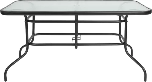 Vista 7 de Flash Furniture Lila - Juego de comedor de 5 piezas para patio, mesa de patio de vidrio templado de 55 pulgadas con agujero para paraguas, 4 sillas
