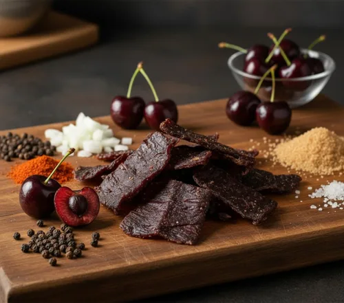 Vista 5 de Slate Belt Smokehouse Black Cherry Beef Jerky, aperitivo alto en proteínas, cecina sin gluten, 9 onzas