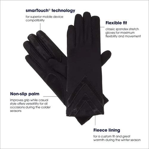 Vista 4 de isotoner Guantes de invierno de elastano para mujer con forro polar cálido y detalles de cheurón