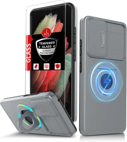 Vista 30 de Funda para Samsung Galaxy S21 FE con 2 protectores de pantalla de vidrio templado, funda con función atril para Samsung Galaxy S21FE con cubierta
