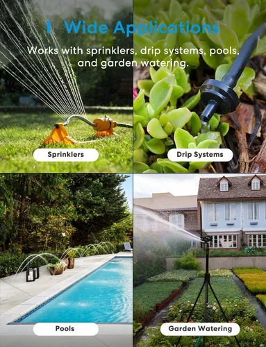 Vista 8 de meross Temporizador de agua WiFi para manguera de jardín, temporizador de manguera inteligente con entrada y salida de latón, válvula de rociador