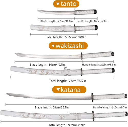 Vista 3 de 3-Piece Set Katana Carbon Steel Blade Japanese Samurai Sword Real,Iaido Samurai Sword Display Decoration Gift Blanco