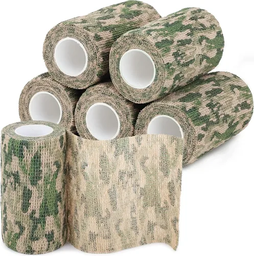 Vista 27 de Cinta adhesiva de camuflaje de 6 rollos, 1/2/3/4 pulgadas x 14.8 pies, vendaje autoadhesivo de camuflaje para acampar al aire libre, tira elástica
