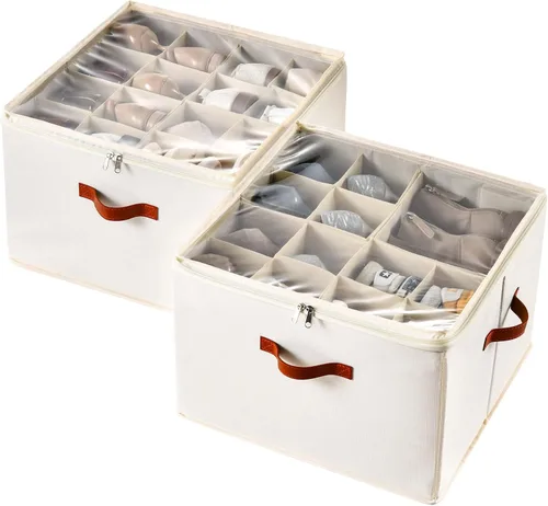 Vista 11 de INSTY Organizador de zapatos para armario con capacidad para 24 pares, contenedor plegable grande de almacenamiento de zapatos caja compartimento
