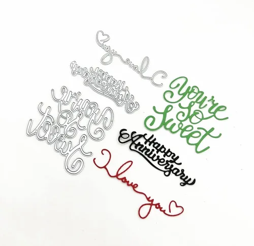 Vista 5 de Metal Love You Happy Anniversary Blessing Words Die Cuts, You are So Sweet Greetings - Plantillas para manualidades, plantillas de molde