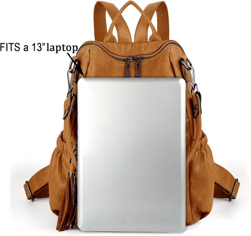 Vista 8 de UTO Mochila de cuero vegano para mujer, diseño de moda, convertible con borla, para viajes, con borla