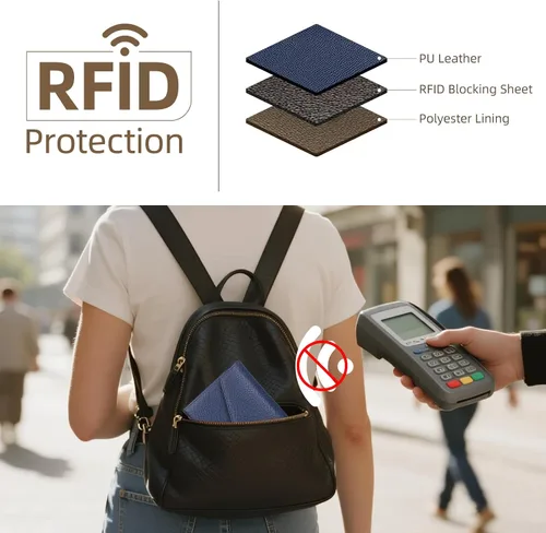 Vista 126 de Zoppen - Billetera de viaje con bloqueo RFID multiusos (Ver.4) Portatarjetas de pasaporte y vacunas, organizador de documentos de tres pliegues