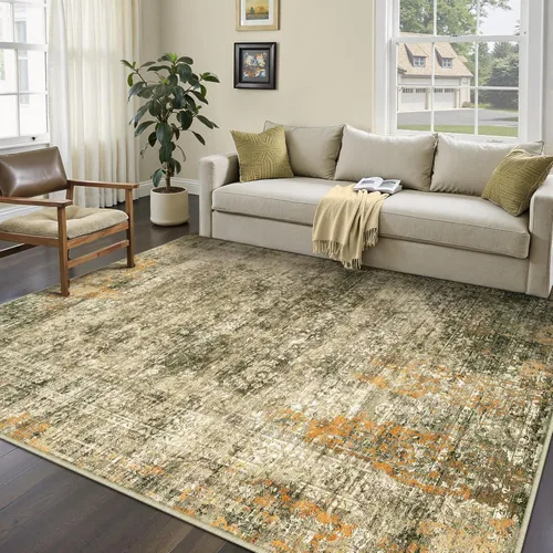 Vista 112 de PureCozy Alfombra de área beige de 2 x 3 pulgadas, lavable, vintage, pequeña, para entrada, cocina, suave, retro, floral, de pelo bajo, tapete