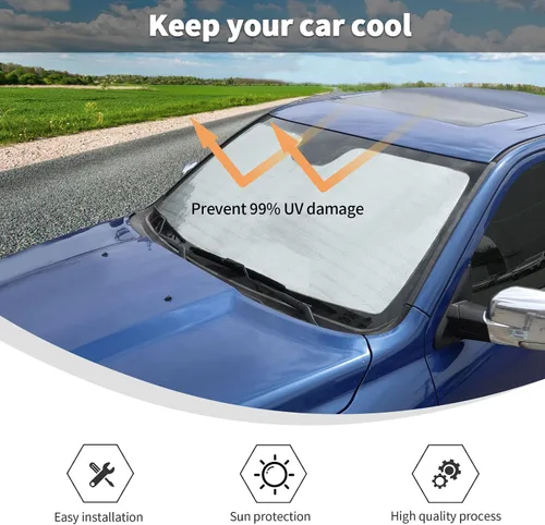 Vista 6 de Linskip Parasol de parabrisas personalizado para RAM 1500 2018-2023, accesorios interiores para parasol, visera exterior reflectante