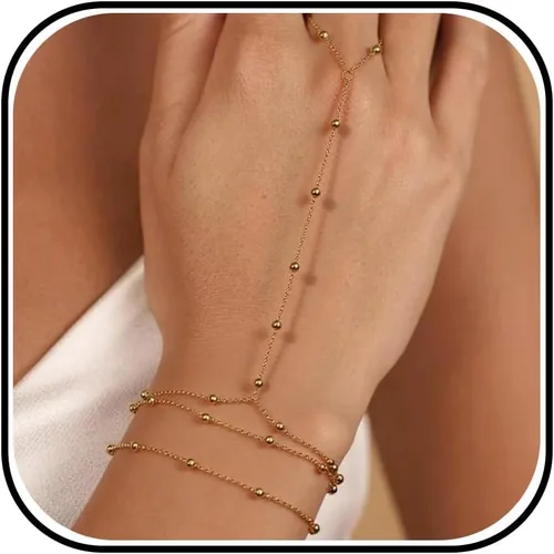 Vista 29 de Long tiantian Pulsera de cadena de mano, pulseras de oro para mujer, pulseras de cadena de eslabones de moda, anillo de dedo, pulsera de esclavos