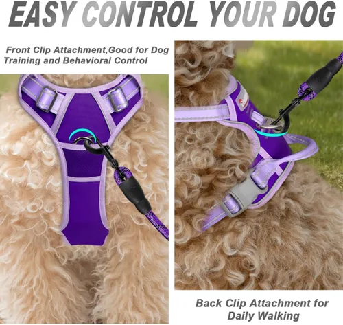 Vista 204 de BARKBAY - Arnés para perro sin tirones con clip frontal, material resistente y reflectante, asa de fácil control para pasear perros grandes