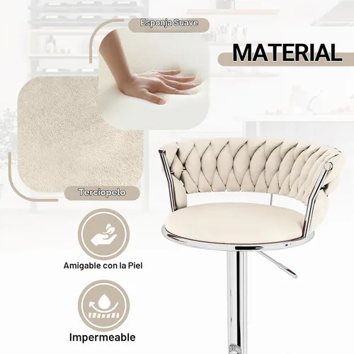 Vista 6 de AWQM Juego de 2 taburetes de bar de terciopelo, taburetes de cocina giratorios de altura ajustable con respaldo bajo para comedor, barra
