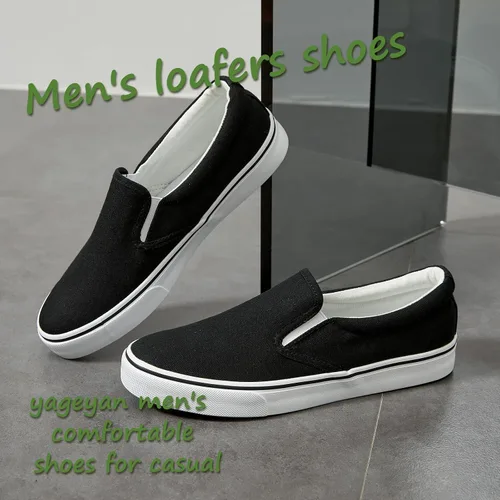 Vista 4 de yageyan Zapatos deportivos sin cordones para hombre, zapatos negros, zapatos de moda casuales blancos