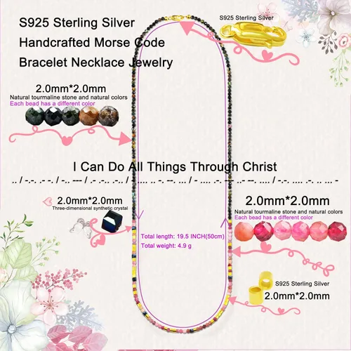 Vista 4 de I Can Do All Things Through Christ Morse Code Bracelets, Stone Beaded Bracelets for Women, 925 Sterling Silver Bracelets for Women, Bible Verse