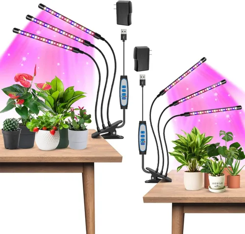 Vista 9 de Garpsen - Luces de cultivo para plantas de interior, 2 cabezales con clip, 40 LED Luz para plantas RedBlue, temporizador de 6/12/16 horas, 3