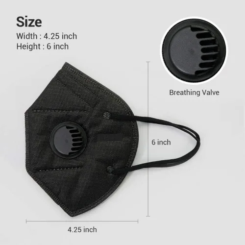 Vista 7 de Máscara facial negra con válvula de respiración, paquete de 5 unidades, mascarillas desechables para mujeres y hombres, 5 capas no tejidas